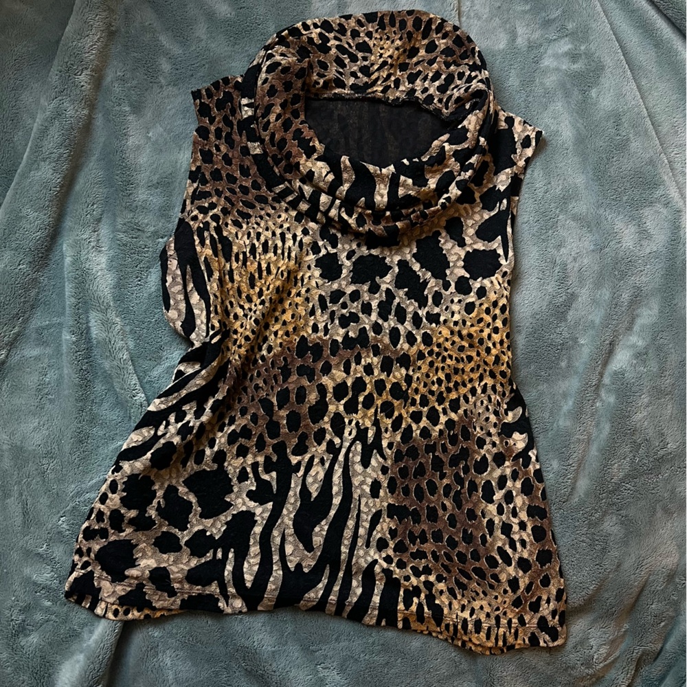 Leopard Print Cowl Neck Top
